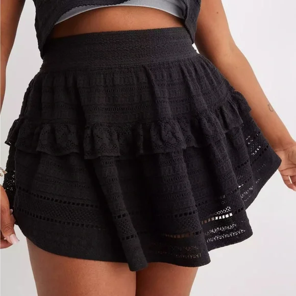 aerie | Skirts | Aerie Textured Lace Ruffle Mini Skirt New
